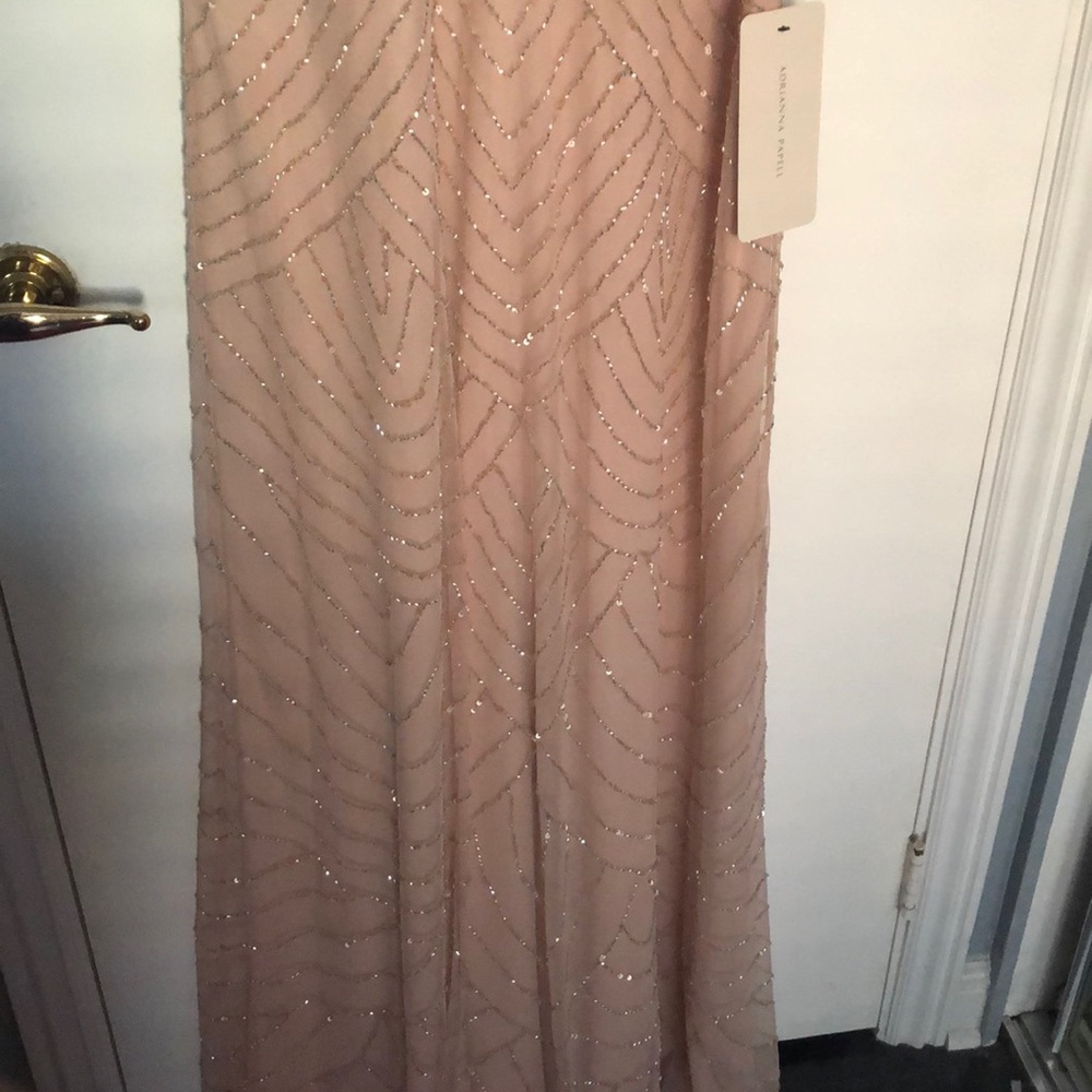 Adrianna Papell Blush Art Deco Beaded Halter Dress - Picture 2 of 5